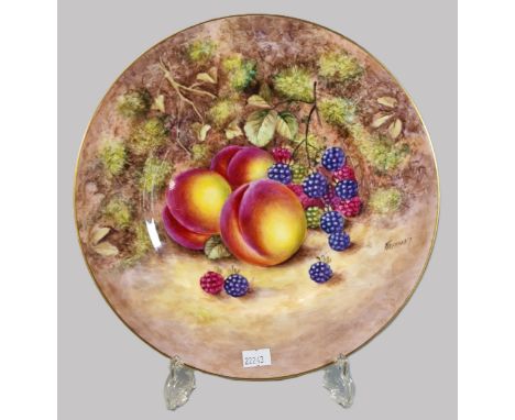 Royal Worcester bone china 'Fallen Fruits' cabinet plate, hand painted with Autumnal fruits. Signed 'Freeman'. 27cm diameter 