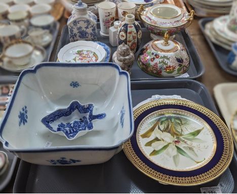 Two trays of assorted English ceramics to include: large blue and white bowl labelled for Grant Davidson Collection, as possi