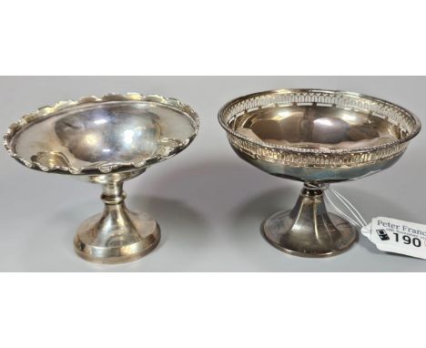 Two silver bonbon dishes dated 1926 and 1947, with Birmingham hallmarks, one by Adie Brothers Ltd. 5.5 troy oz approx. (2) (B