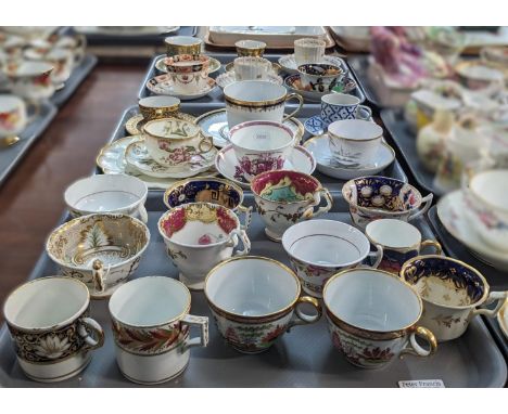 Three trays of assorted teacups and saucers, various, to include: 19th century fluted cups and saucers, Limoges, George Jones