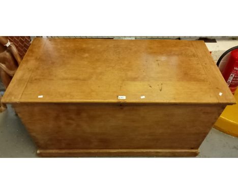 Large pine trunk with cleated hinged top on a skirted base. 122x60x67cm approx. (B.P. 21% + VAT)&nbsp;&nbsp;Good but used con