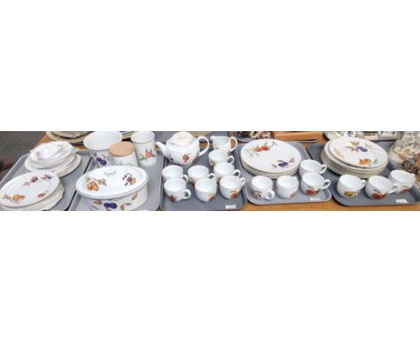 Five trays of Royal Worcester 'Evesham' oven to table ware items to include: cups, saucers, lidded tureen, utensil jars, teap