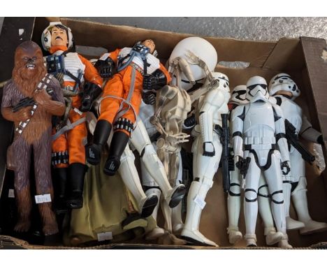 Collection of Star Wars figurines to include: various Storm Troopers and battery operated Storm Trooper table lamp, Chewbacca