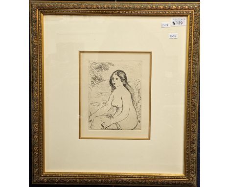 After Pierre Auguste Renoir (French circa 1900), 'Seated Nude Study', uncoloured re-strike etching, with certificate of authe