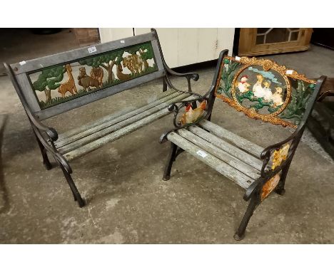 Child's cast metal garden bench with slatted wooden seat together with a matching cast metal armchair. (2) (B.P. 21% + VAT)