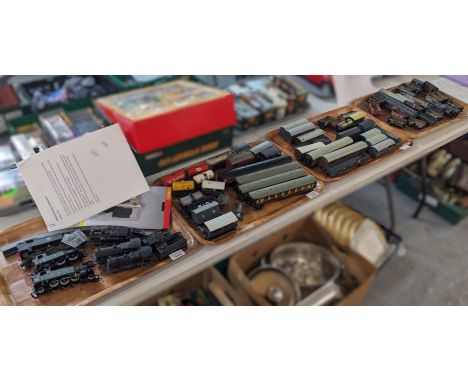 Large collection of Hornby, Hornby Dublo, Lima and other rolling stock: carriages, tankers, locomotives etc. all playworn. (B