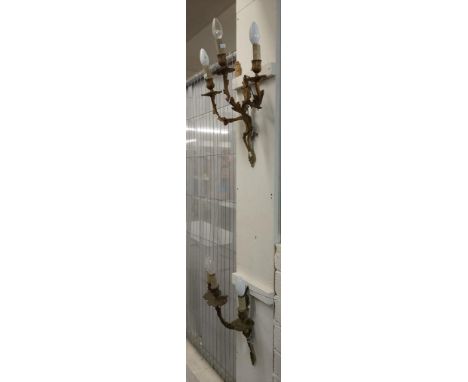 Pair of ormolu rococo style three branch wall light fittings. (2)  (B.P. 21% + VAT)