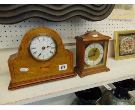 An inlaid Mahogany Edwardian mantle clock working order plus another