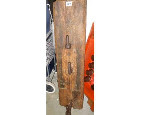 An early Yorkshire wooden gate post with iron fittings, COLLECT ONLY.