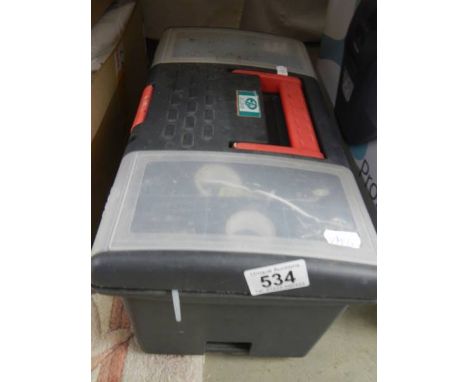 A small tool box with small tools and fixings (screws, rawlplugs etc.,