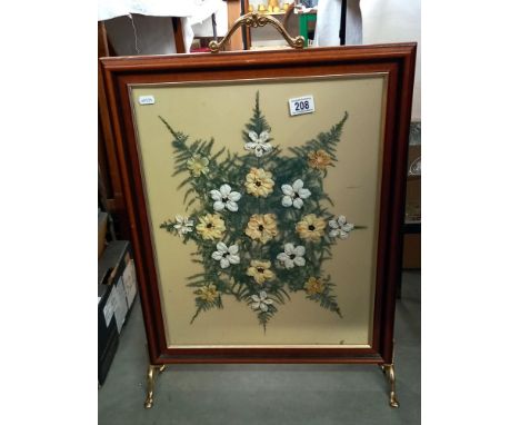 An arts &amp; craft fire screen with dried flowers COLLECT ONLY