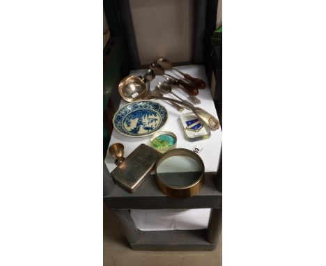 A mixed lot including paperweights, large ladle etc
