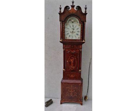 A George III long case mahogany moon phase clock with white painted dial, signed Whitern Abingdon, subsidiary seconds dial an