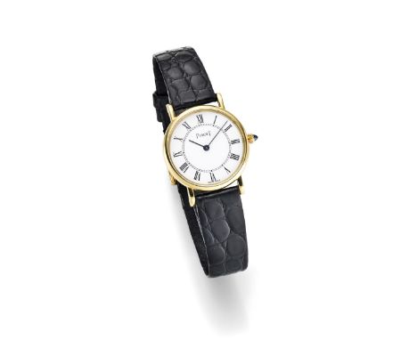 Piaget Armbanduhr «Altiplano»  La Côte-aux-Fées 1990er Jahre. GG 18 Kt. Ultraflaches, rundes Gehäuse, Krone besetzt mit einem