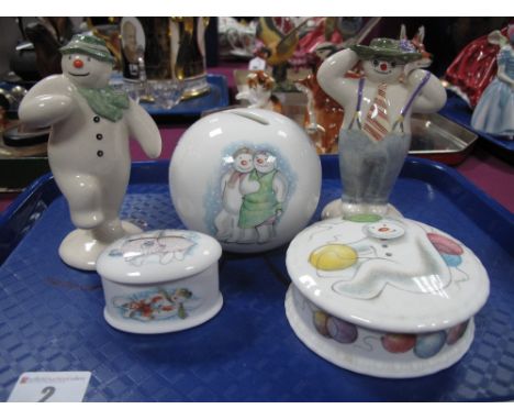 Royal Doulton Snowman Series Figures - Stylish Snowman, DS3 and The Snowman, DS2; together with trinket pots and money box.