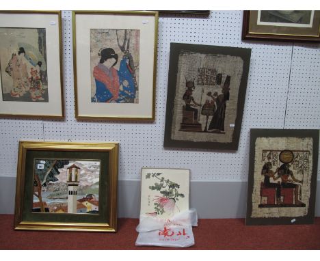 Yoshitoshi, 'Portrait of Geisha Nagro', Chikanobu 'Noble Ladies of Tokugawa', hand coloured prints; three others loose, two E