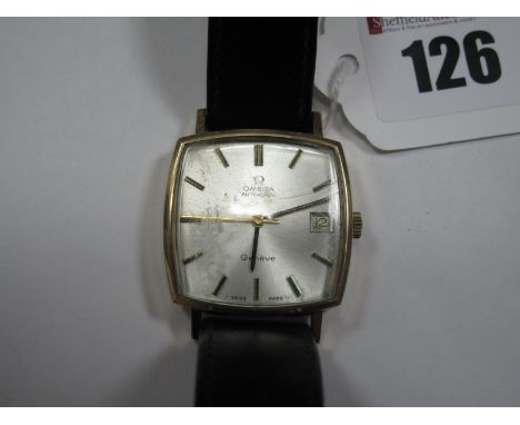 Omega; A Vintage 9ct Gold Cased Automatic Gent's Wristwatch, the signed square dial with baton markers, centre seconds and da