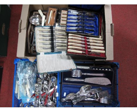 A Large Mixed Lot of Assorted Plated Cutlery, including Mappin Brothers fish knives and forks, cased sets of fish knives and 