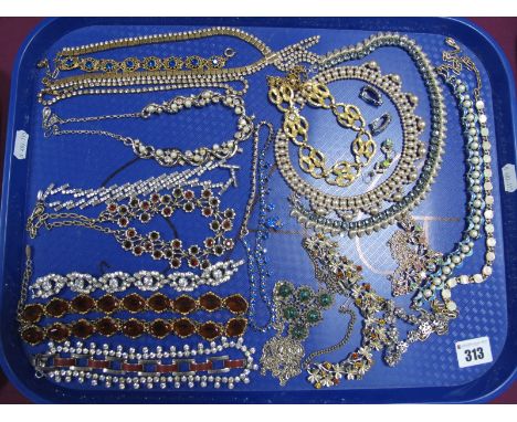Vintage Costume Necklaces, including diamanté, imitation pearl, etc:- One Tray