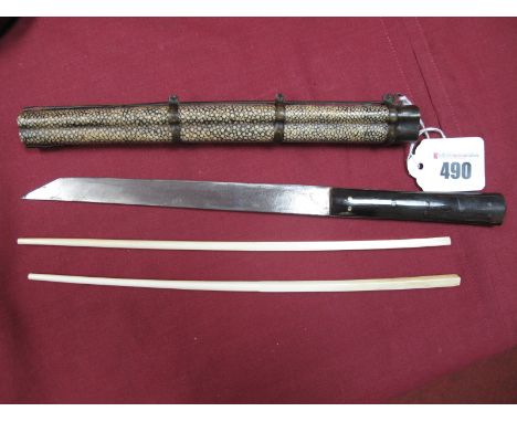 XIX Century Oriental Horn Handled Eating knife, and chopstick in shagreen sheath. 
