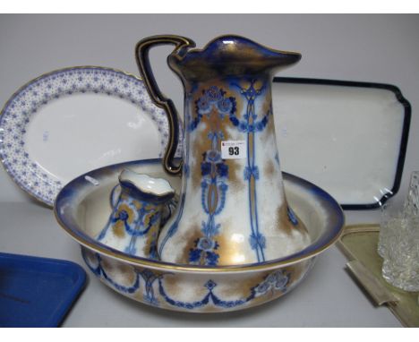 A Losol 'Kensington' wash jug, bowl, soap dish, hat pin stand, brush holder, trinket pot. Spode 'Fleur De Lys' plus 'Bavaria'