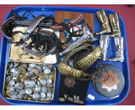 Fireman's Memorabilia - Quantity of Derbyshire tunic badges, shoulder epaulette's, Barnsley Fire Brigade patch, etc:- One Tra