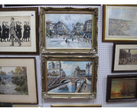 R. Davey, Parisian Street Scene, pair of oils on canvas, 29.5 x 39.5cm, signed.