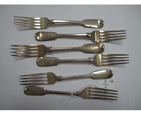 A Set of Five Victorian Hallmarked Silver Fiddle Pattern Forks, Joseph &amp; Albert Savory, London 1851, initialled "B", toge