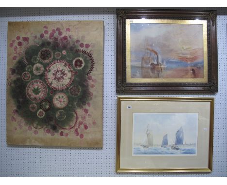 A Mid XX Century Needlework and Watercolour Circular Motifs and Patterns, 91.5 x 72cm; Alan Stark 'Breezy Morn' limited editi