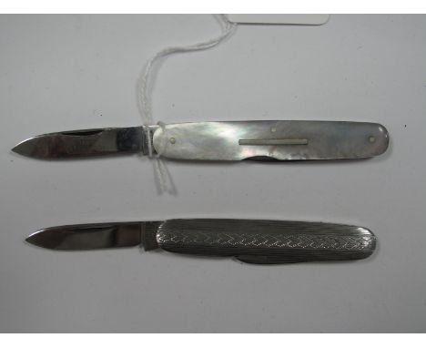 A Firth Stainless Two Blade Folding Penknife, with plain mother of pearl scales; together with an Ibberson two blade folding 