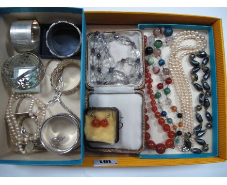 Assorted Hallmarked Silver Napkin Rings, vintage bead necklaces, earrings etc.