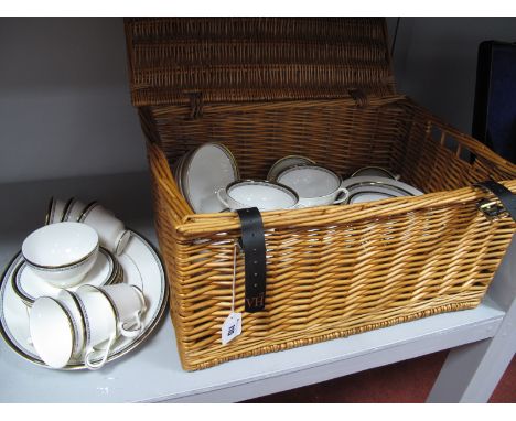 Doulton 'Pavanne' Dinner Ware, of forty-six pieces, all second quality, wicker hamper.  