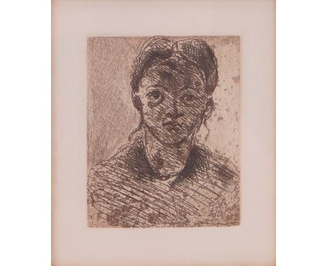 Paul Cezanne,
etching, portrait of a girl, signed in the plate, p 5" x 4.5", framed.