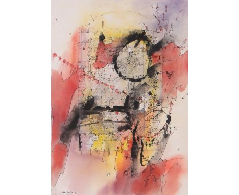 Alan Sundberg (American, born 1948),
mixed media watercolour/collage on handmade paper, abstract composition, signed, 20" x 1