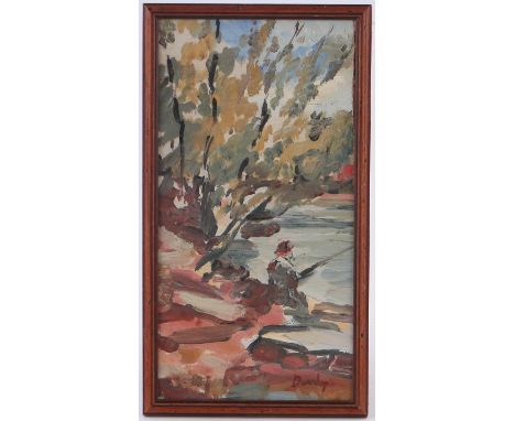 Ronald Ossory Dunlop (1894-1973),
oil on board, "Fishing on the Arun", signed, 14.5" x 7.5", framed.