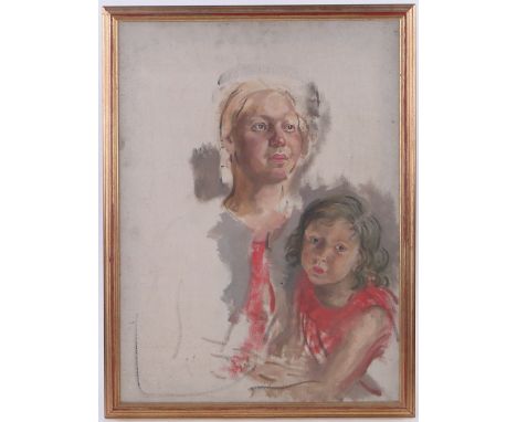 Leila Faithful (1896-1994),
oil on canvas study, portrait of woman and child, inscribed on stretcher, 27" x 20", framed.