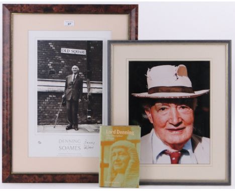 Photograph portrait of Lord Denning, signed by Denning and by Sally Soames (the photographer) i 14" x 10", together with anot