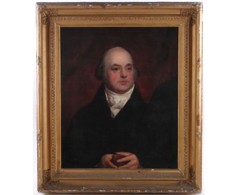 Early 19th century oil on canvas, half length portrait of a gentleman, unsigned, 30" x 25", framed.