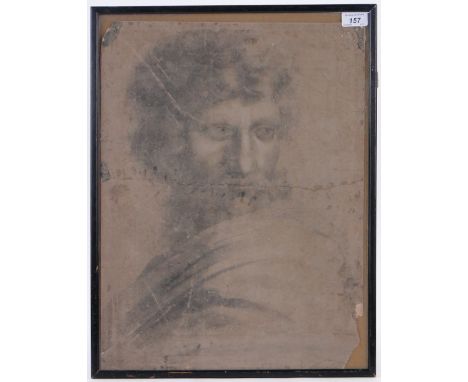 Old Master style pencil on paper, Classical study of a man, unsigned, 20" x 15", framed.