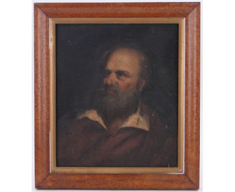 18th century oil on wood panel, portrait of a bearded man, unsigned, 19" x 16.5", framed.