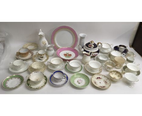 A collection of various 19rh century decorative ceramics including a floral painted teapot, a/f