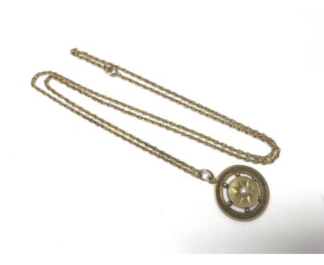 A 9ct gold pendant with Victorian seed pearl and 9ct gold chain. Weight approx 5.2g
