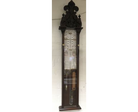 A fine 1880 Admiral Fitzroy barometer with carved top, approx 25x 122cm long