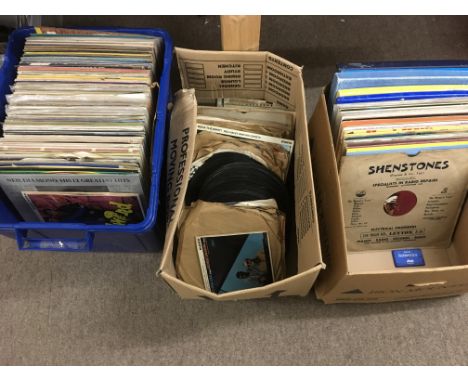 Three boxes of mainly rock n roll LPs, 78rpm records and 7 inch singles, various arists including Elvis Presley, Buddy Holly,