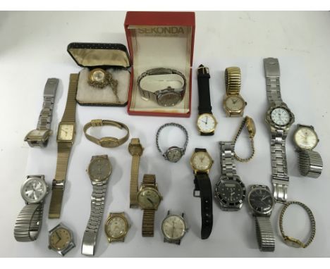 A collection of various wristwatches including a Geneva MuDu and Tissot and an 800 fob watch