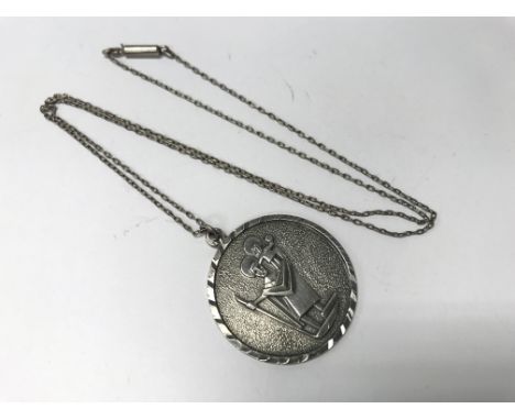 A fine modernist silver St. Christopher pendant and chain. Weight approx 10.9g