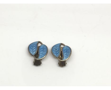 A pair of silver and blue enamel Norwegian David Anderson clip earrings