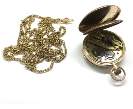 A gold cased pocket watch with subsidiary dial on 15ct gold chain, approx weight of chain, 48.6g, 72cm, presented in fitted c