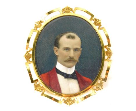 An early 20thC portrait miniature of Major CR Jervis-Edwards, in fancy oval gilt metal frame, 10cm x 7cm, in outer case with 