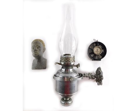 A 20thC Francis Town Nigeria bust, 19cm high, a ship's lamp and an annamometer etc. (a quantity)